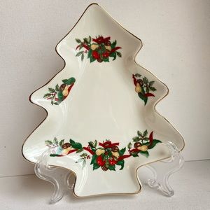 Vintage porcelain Christmas Tree dish with gold trim signed AMC NY NY Japan